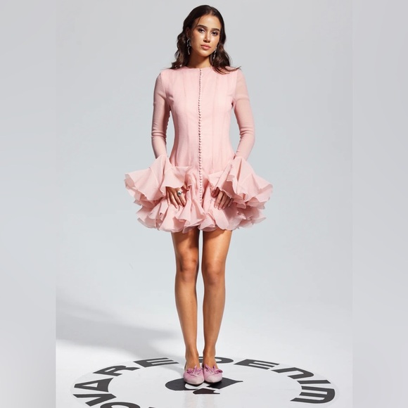 McCarthy Mesh Ruffle
Mini Dress In Pink. Size: Small - Picture 2 of 5
